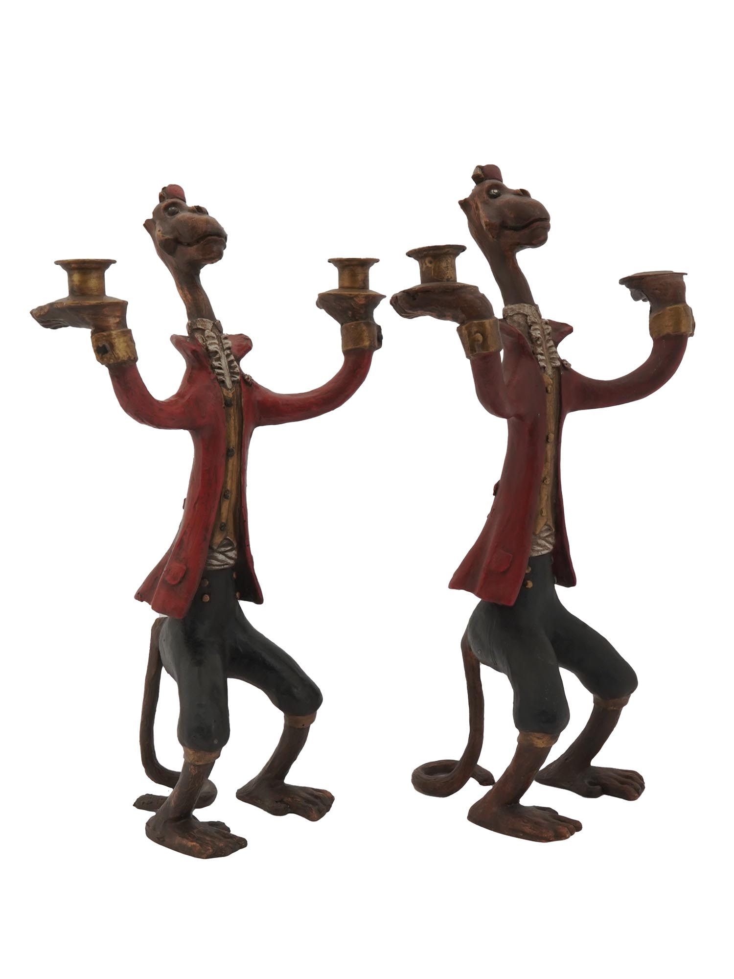 PAIR OF BILL HUEBBE CIRCUS MONKEY CANDLE HOLDERS PIC-1